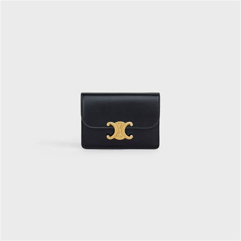 celine card holder with flap in shiny calfskin black|16 CARD HOLDER WITH FLAP IN SHINY CALFSKIN .